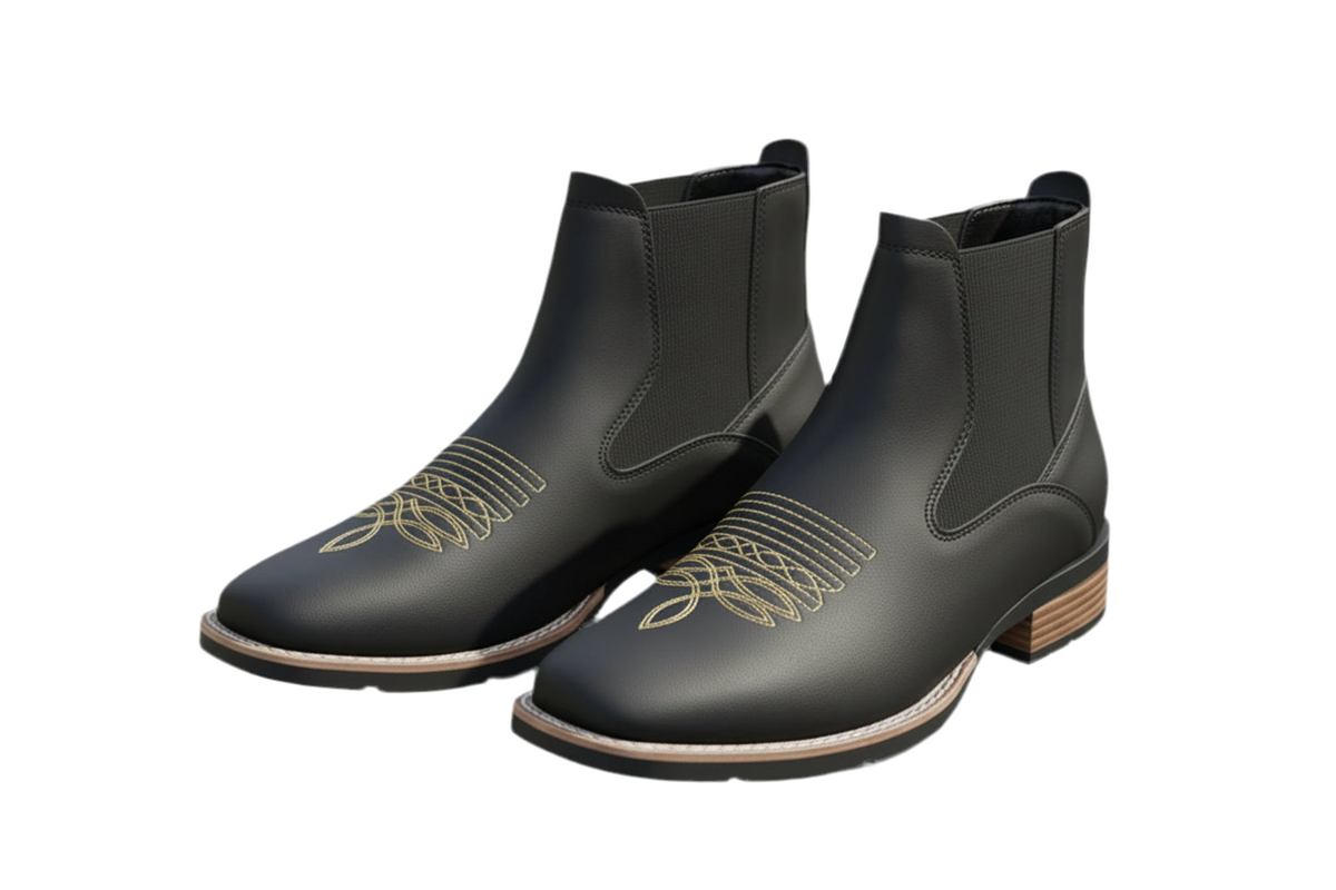 Bota Chelsea em Couro – Estilo Cowboy Retro Unissex